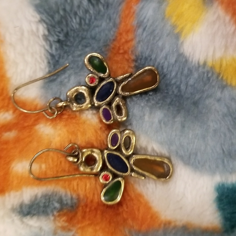 Multi color stoned cross earrings